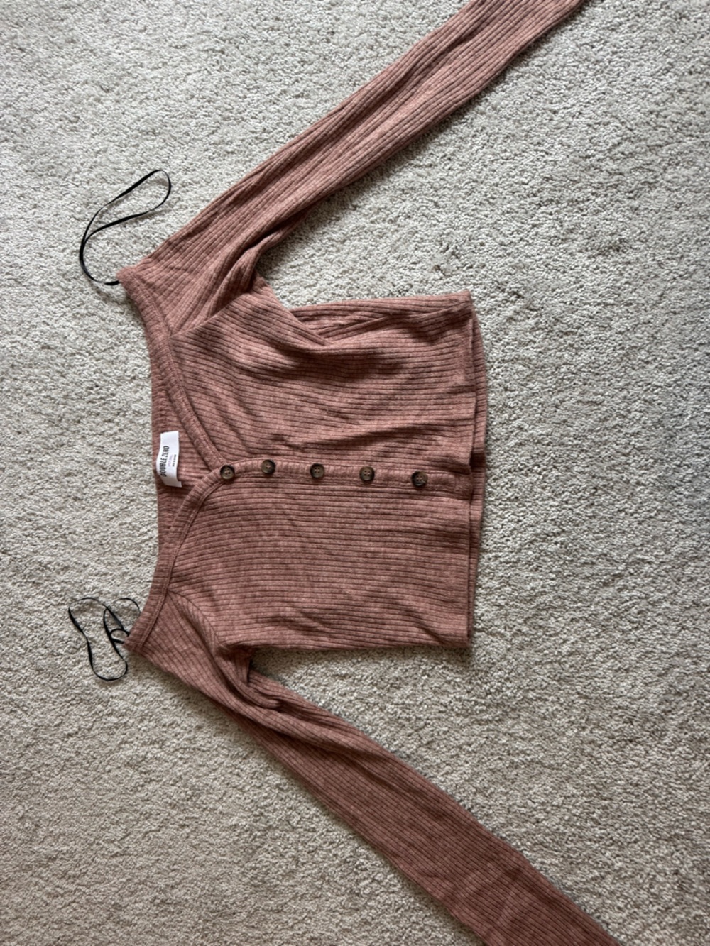 Double Zero Ribbed Button-Front Long Sleeve Top in Mauve